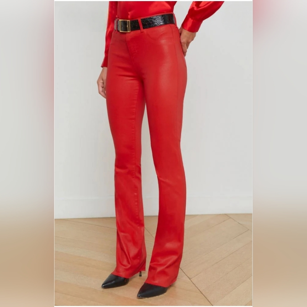 NWT. L'AGENCE Ruth Highrise Coated Straight Jeans In Lava Red - Picture 5 of 13